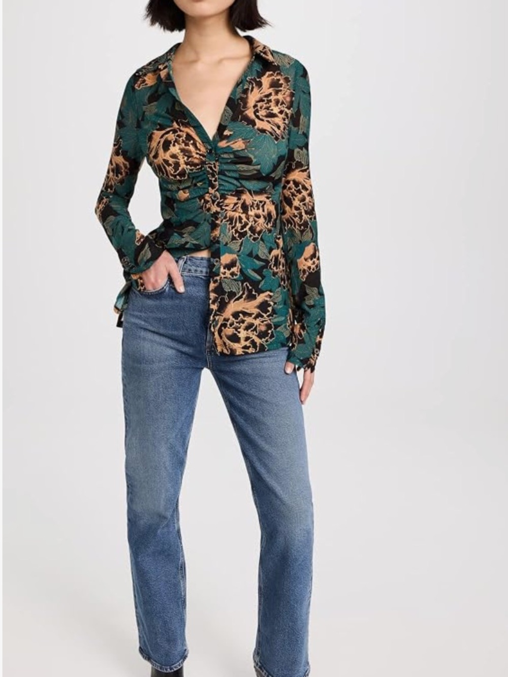 Free People Lucky Shirt in Black Bloom(size small) - Picture 3 of 10